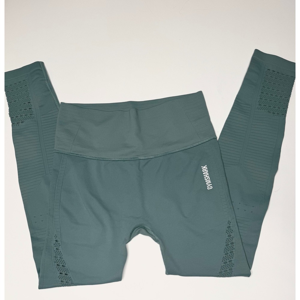 Gymshark Energy+ Seamless Leggings Teal Green High Waisted Eyelet Mesh‎ Womens L